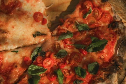 mod margherita pizza with fresh basil and mozzarella